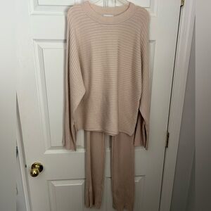Pink Rose Waffle 2 Peice Set With Slit In Pants And Sleeve Top Size XS Brand New